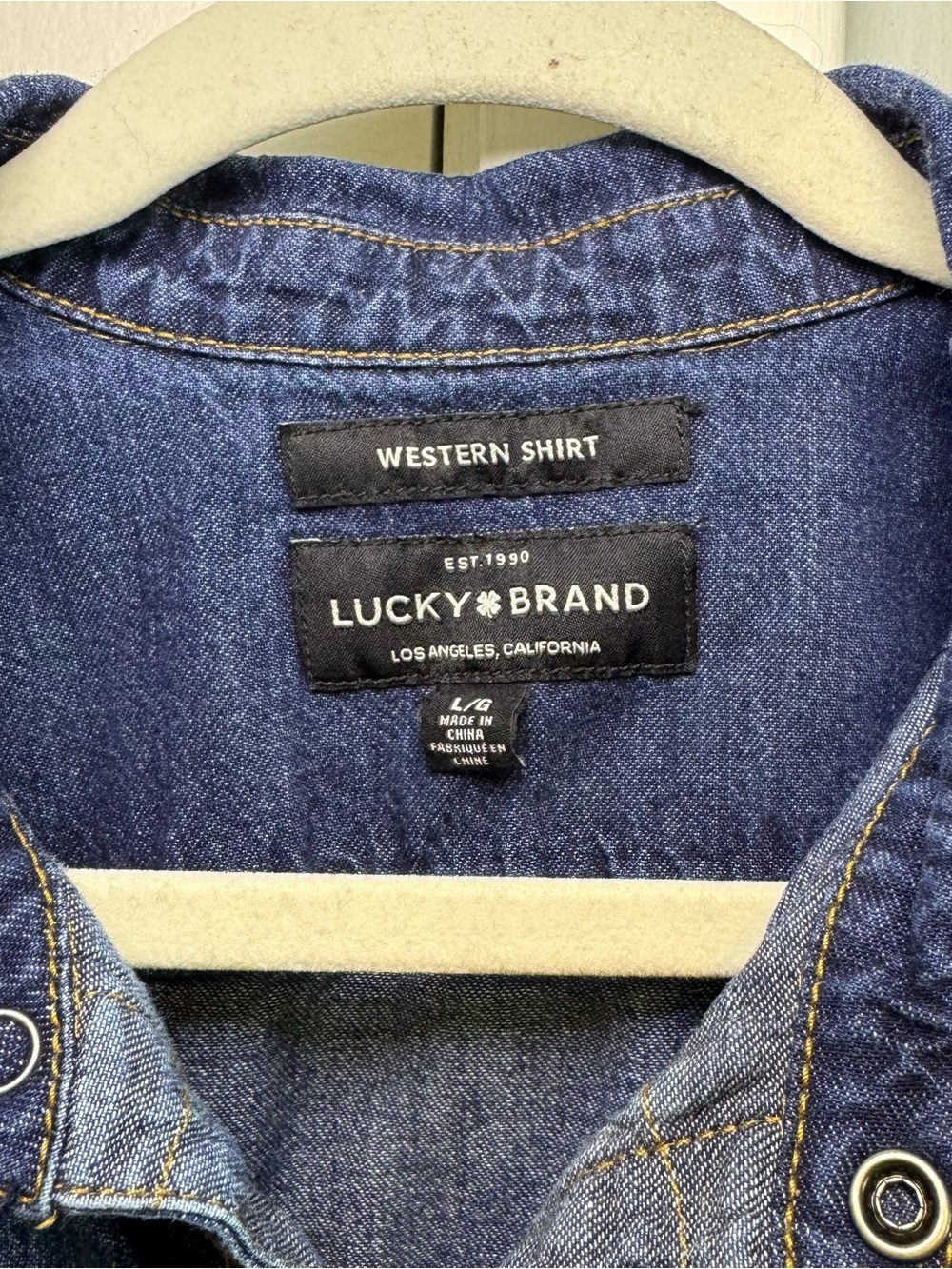 Lucky Brand Dark Blue Denim Western Shirt. 100% cotton. - Picture 2 of 5